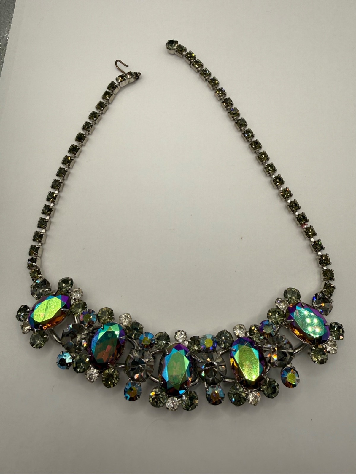 Vintage Juliana Pink Heliotrope? and Gray Rhinestone Necklace