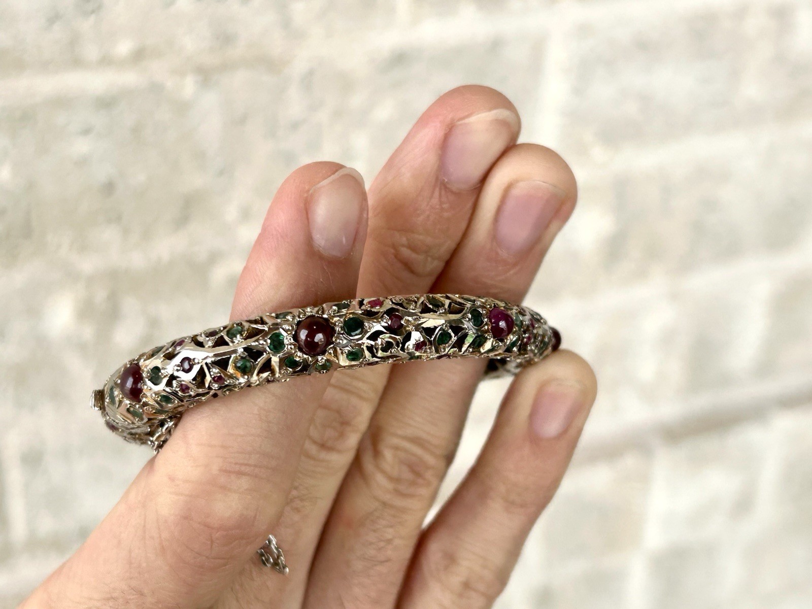Antique Mughal Ruby Emerald Sterling Snake Bracelet Jewels Of India