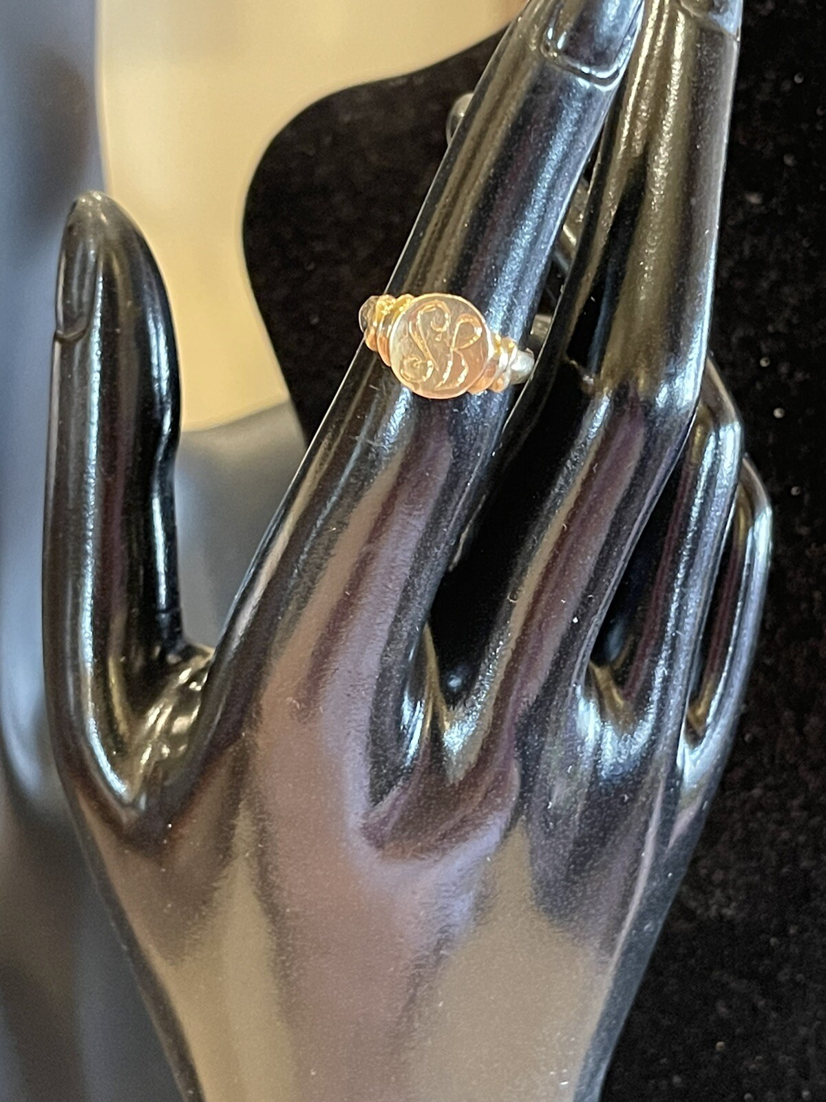 ART NOUVEAU 14k Yellow Gold Oval Signet Ring Monogram “SB_JS” Sz 5 Vintage
