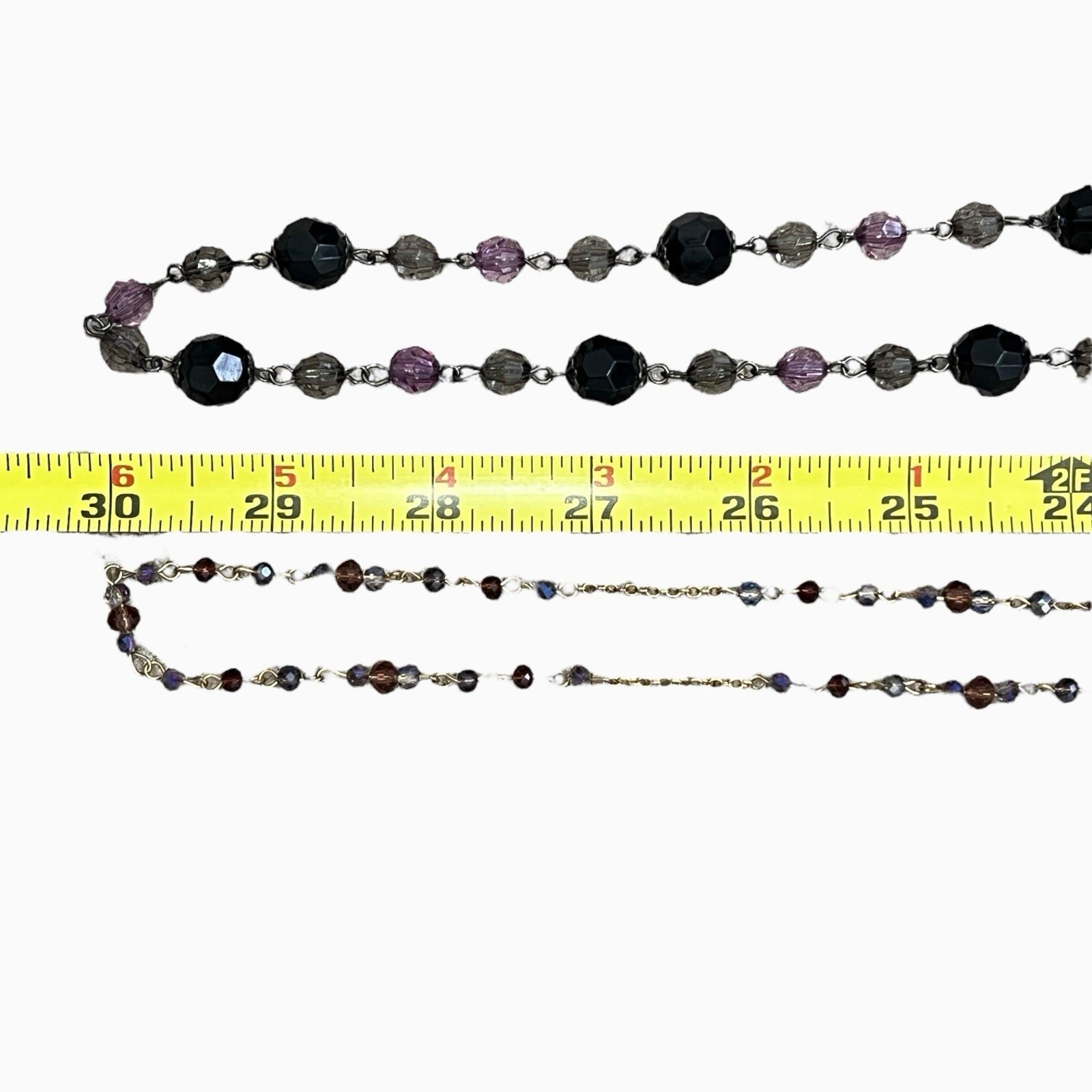 Rhinestone Necklaces Lot 2 Translucent Purple Black Faceted Sparkly Beaded Long