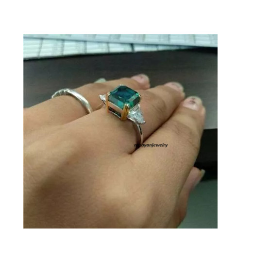 2.10 CT Cushion Cut Real Emerald Wedding Engagement Ring 14K Solid Gold Ring