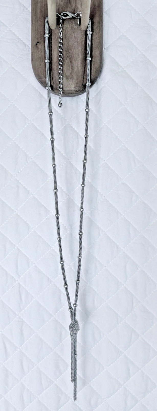 Y2K Vintage Signed Chico’s Y-Drop Necklace Silver Tone Slinky Fidget-Friendly