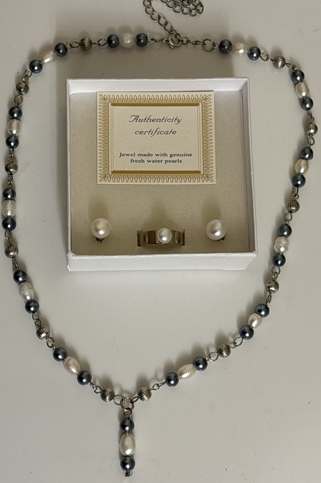 Genuine Fresh Water Pearl Necklace. Authenticity Cert. Matching Ring & Earrings