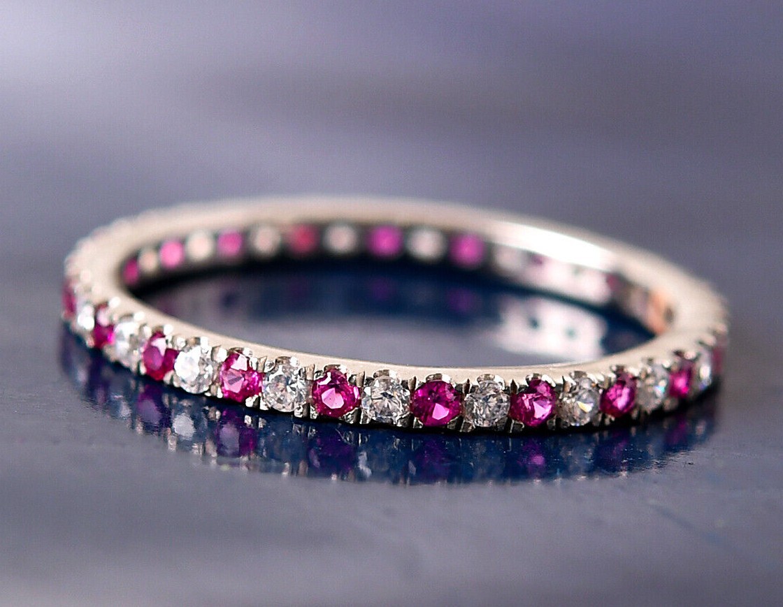 Ruby With Diamond Eternity Band Wedding Matching Ring Bridal Ring Gifts for Love