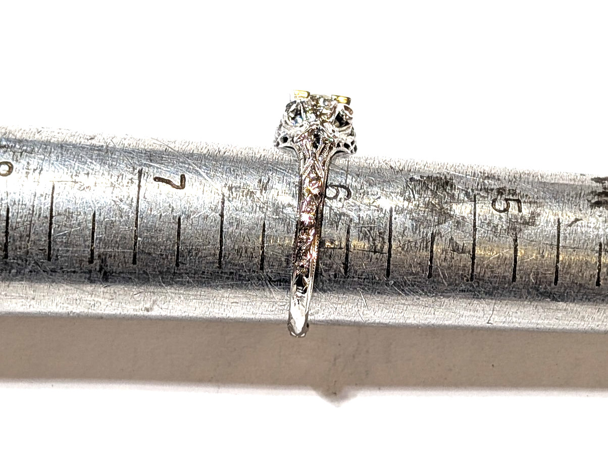 VINTAGE ANTIQUE 18K WHITE GOLD EUROPEAN ROSE CUT DIAMOND RING