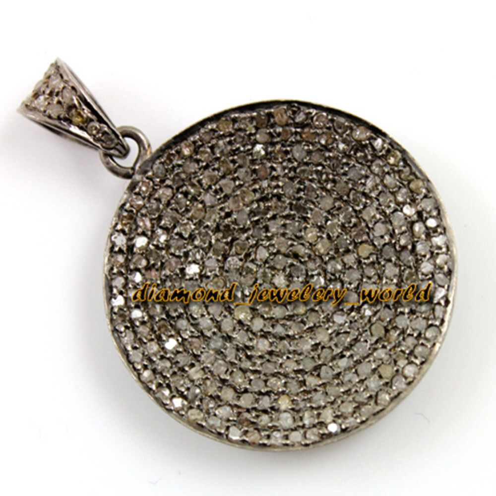 3.70ctw Genuine Old Mine Rose Cut Diamond Silver Victorian Disc Pendant Jewelry