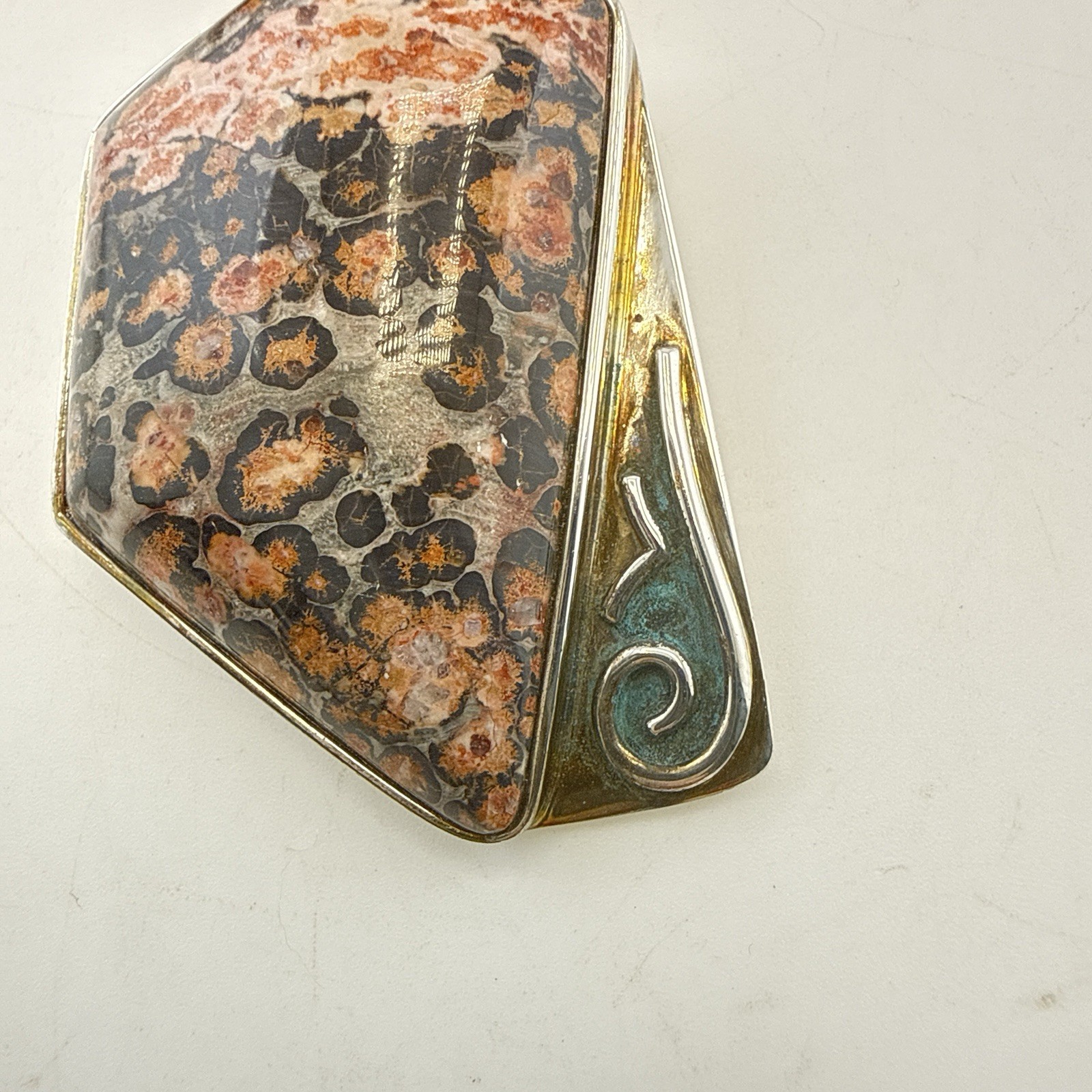 Jay King Necklace Leopard Skin Jasper Pendant Sterling Silver 925 Modernist Set