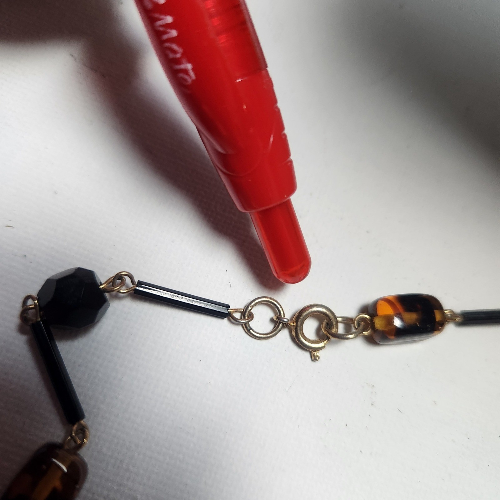 Glass Beaded Long Station Necklace Gold Tone 25in