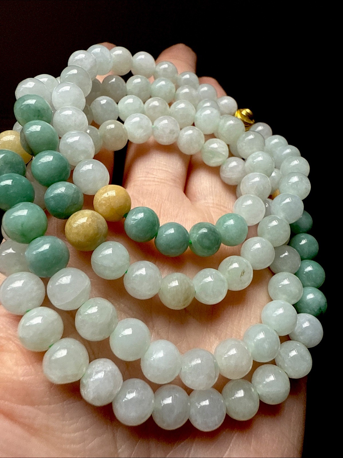Grade A Untreated Burma Jadeite 純天然翡翠A貨老坑緬甸有種有色三彩長珠串項鍊 Certified