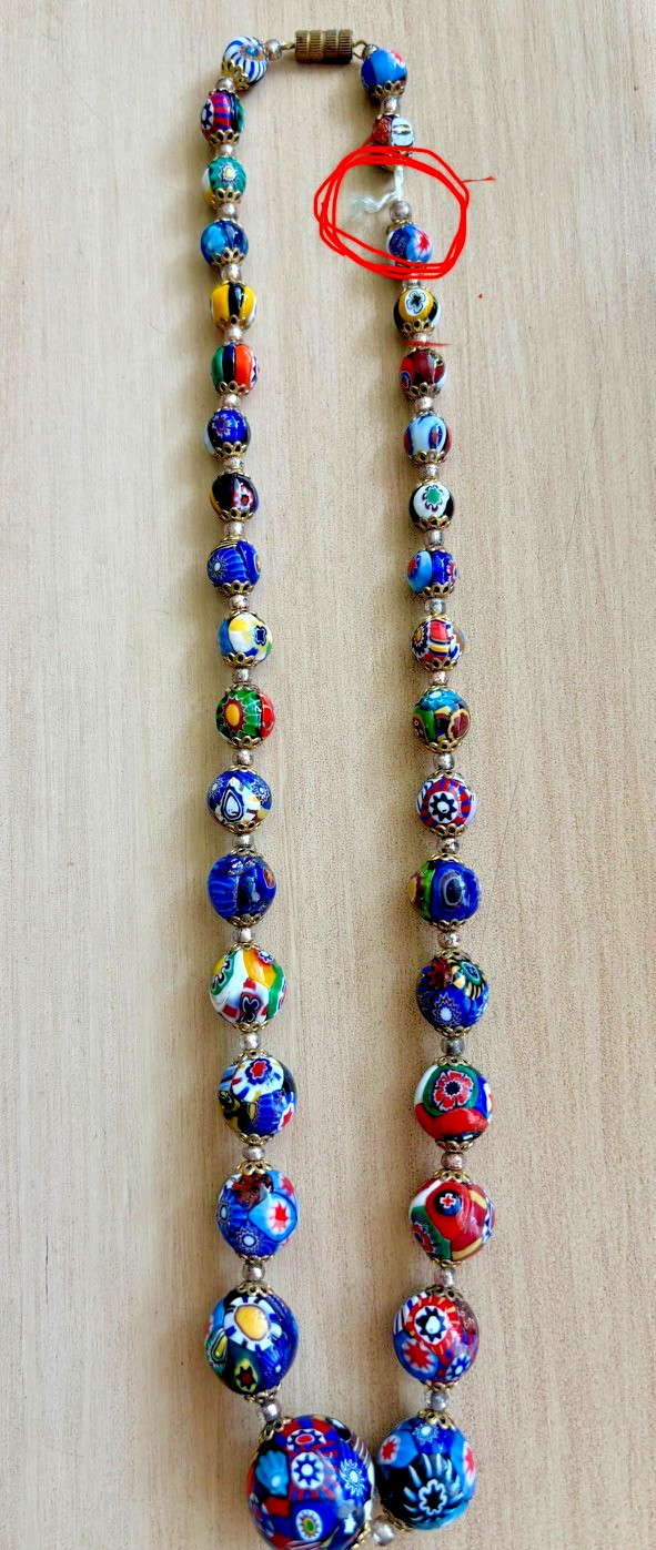 Vintage Italian Millefiore bead necklace filigree VTG Jewelry imperfect *Read