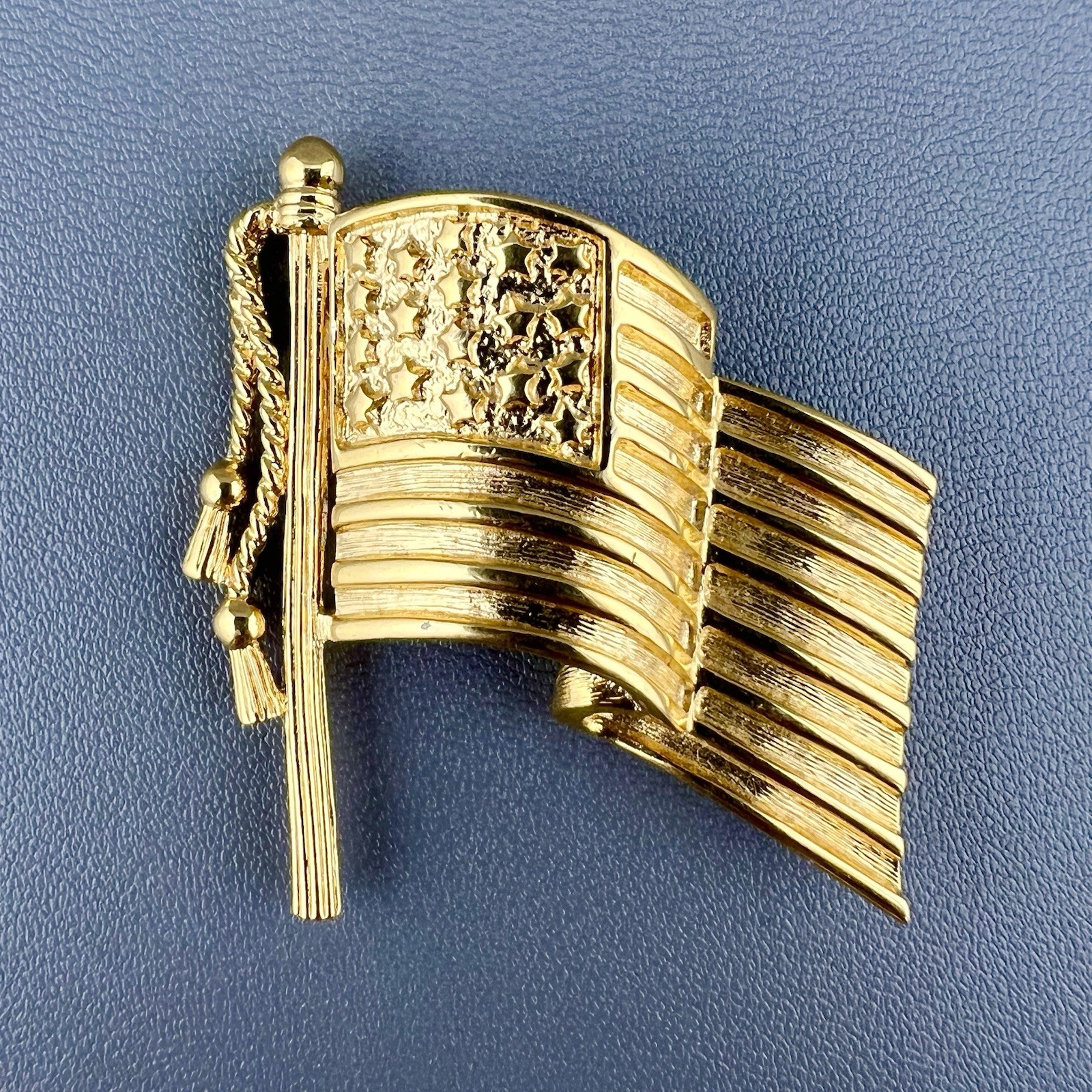 Vintage Napier Brooch American Flag Gold Tone USA Wave Signed