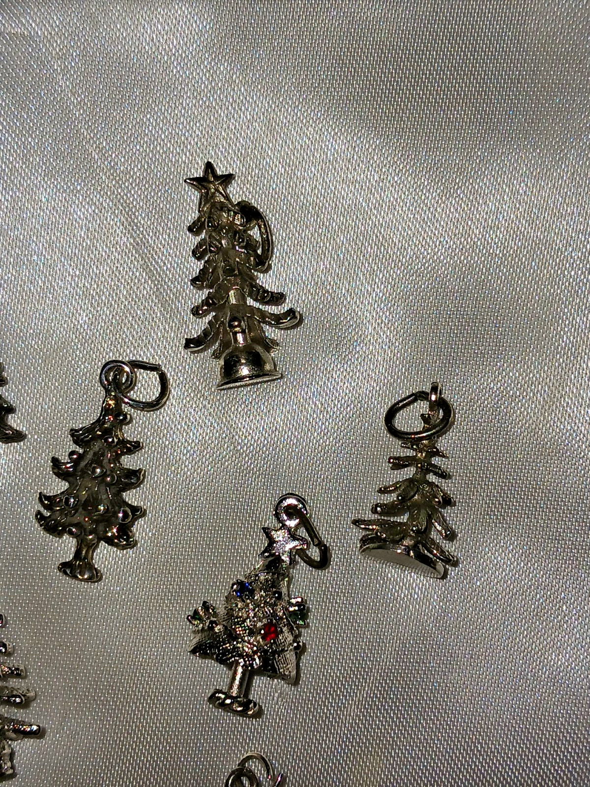 Vintage Lot of 9 Christmas Tree Pendants Charms 2 Sterling