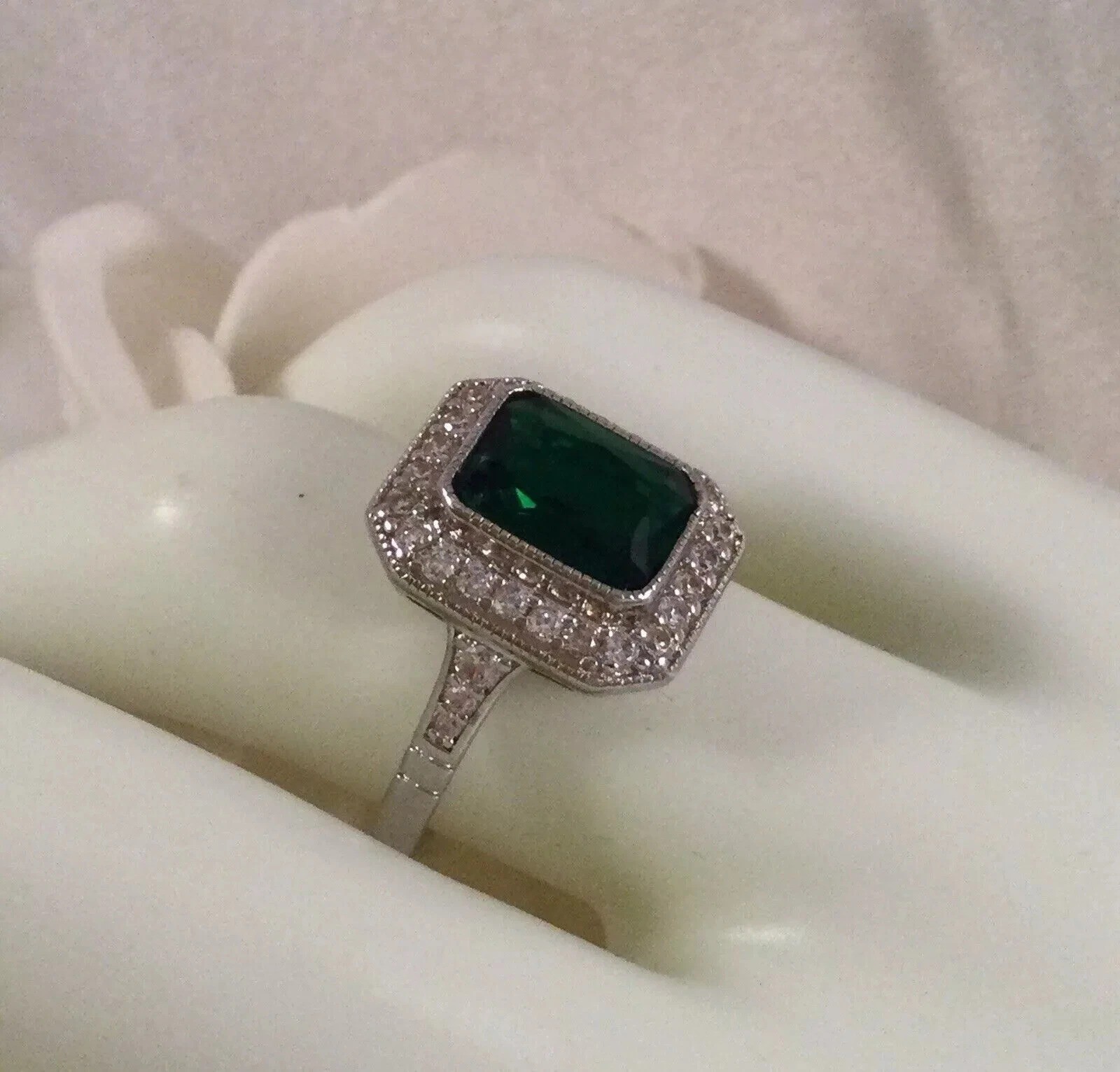 4.2Ct Art Deco Style Green Lab Created Diamond Engagement 14K White Gold FN Ring