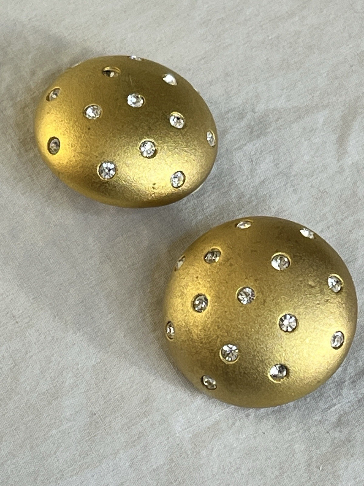 Vintage Swarovski Set Bracelet and Clip Earrings Matte Gold Tone Polka Dots