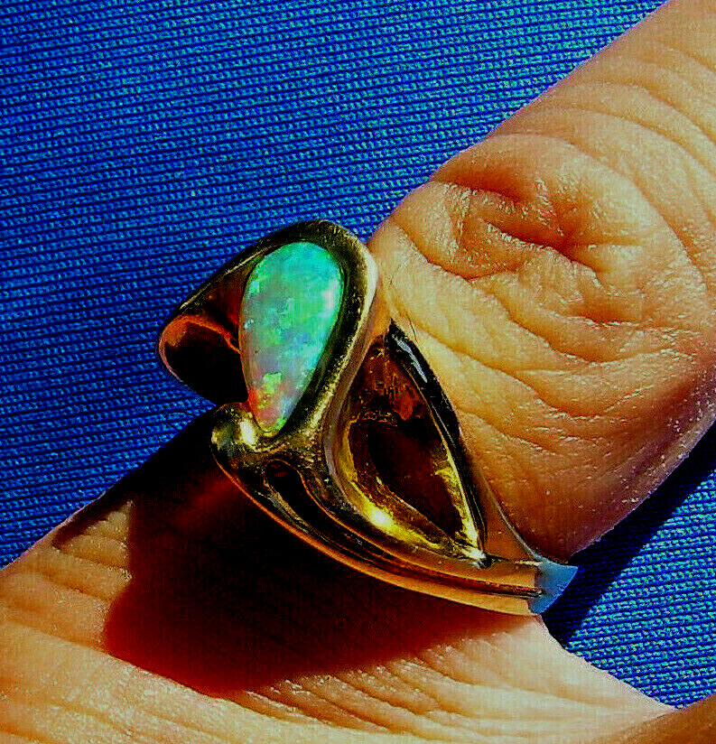Original EARTH MINED OPAL Engagement Ring Sculptural Design Solitaire 14K GOLD 8