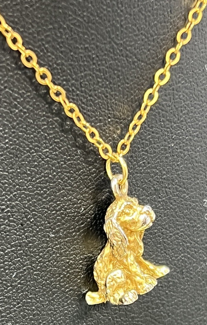 Vintage Cocker Spaniel Dog Pendant Necklace 1/20 Gold Filled 18”Gold Tone .5”