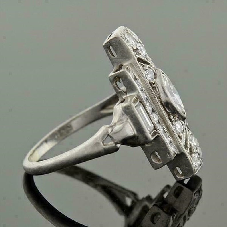 Elongated Lozenge Dinner Ring, Multi Shape Edwardian Ring, Vintage Cocktail Ring