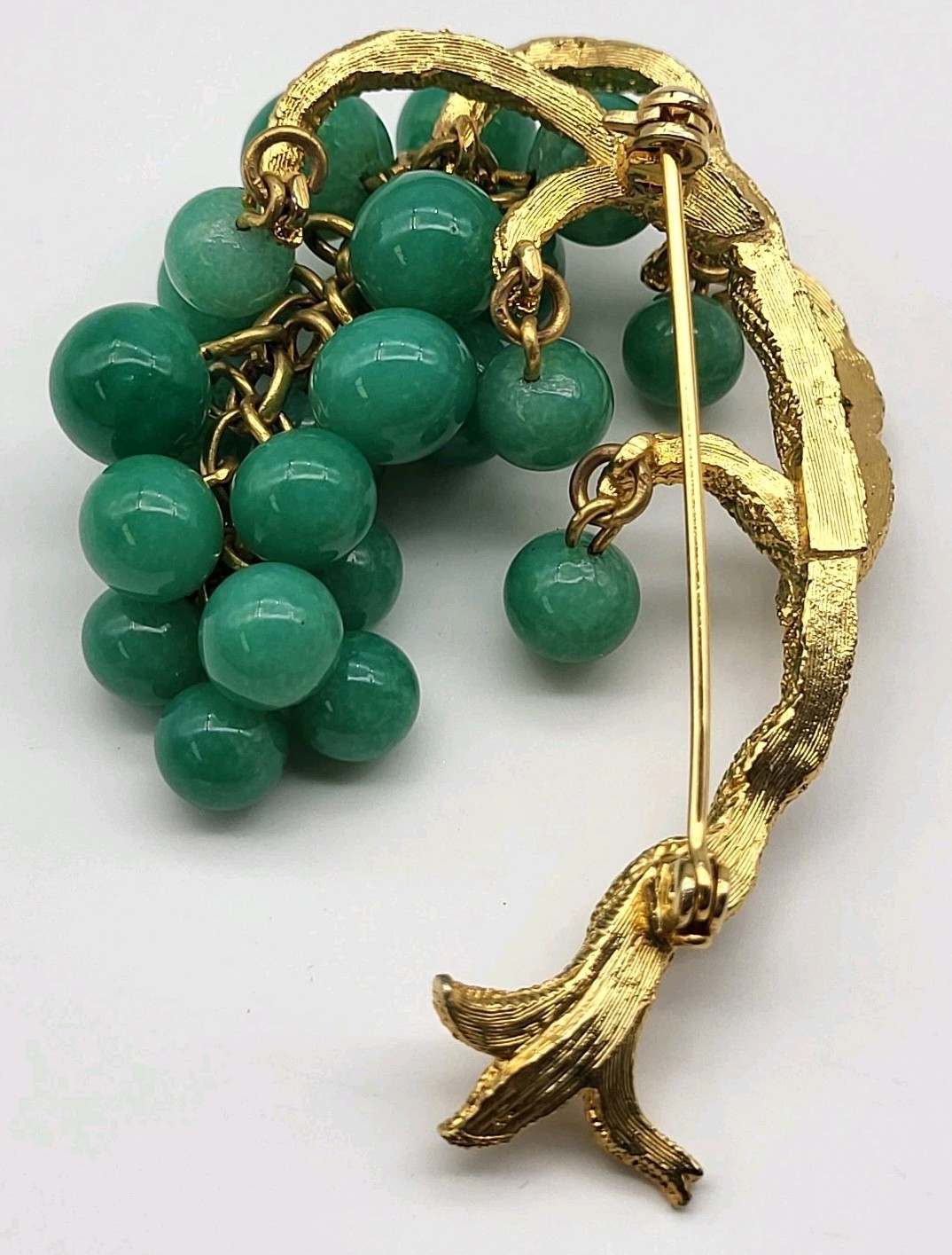 Incredible Bonsai Willow Brooch pin Jade Glass MCM Estate Jewelry Ivy