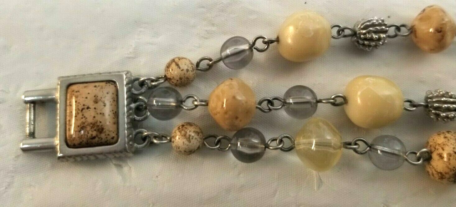 Vintage CH Silvertone & Polished Rock Necklace, Bracelet, & Earring Set NICE