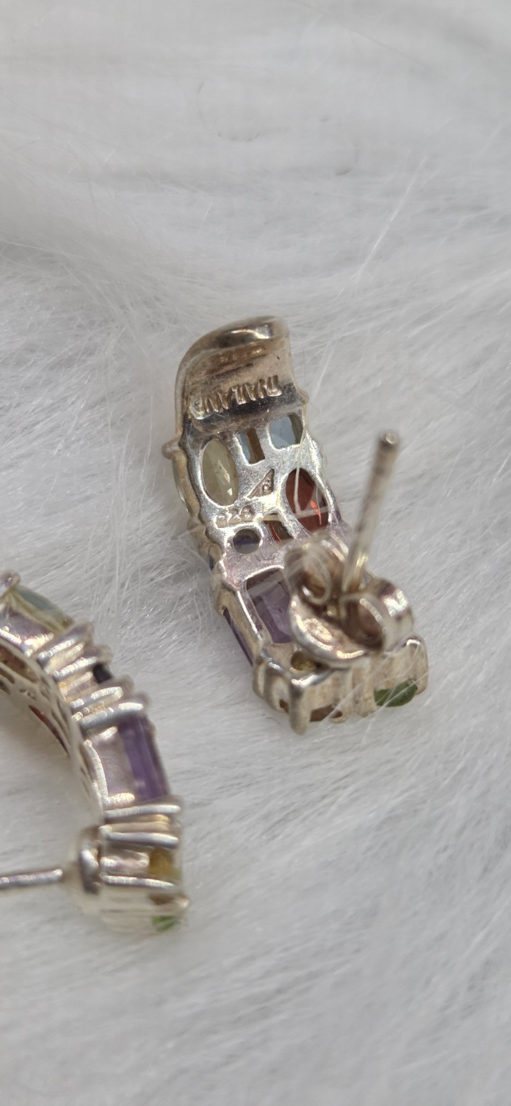 Vintage Silver Multi Stone Earrings