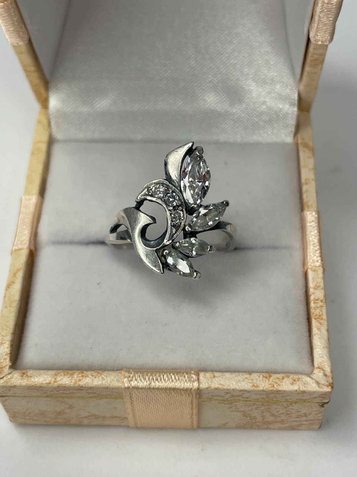Vintage Russian Soviet Sterling Silver 925 Ring Cubic Zirconia USSR Women’s