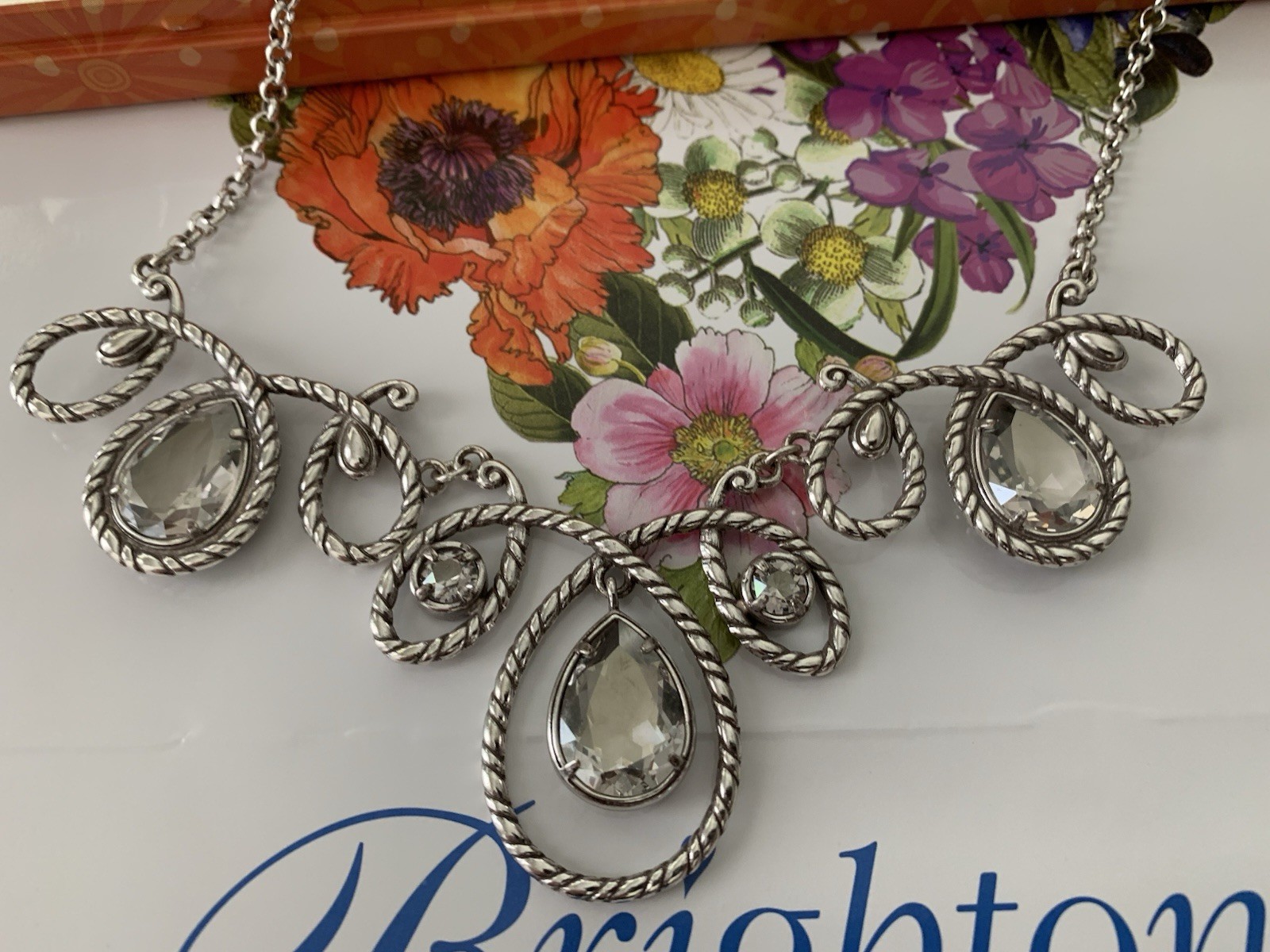 STUNNING Vintage Brighton “TIMEPIECE” CRYSTAL Choker, Adjustable, Original Case