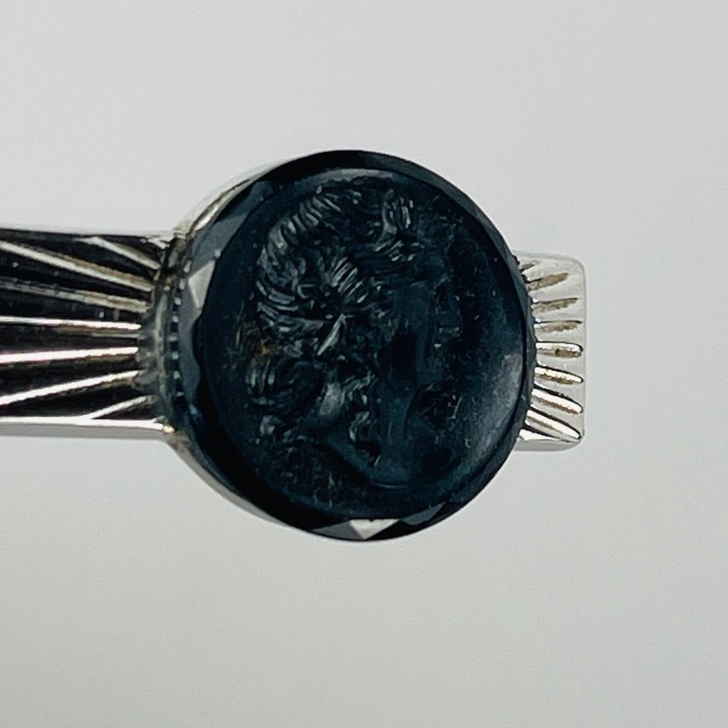 Vintage Black Cameo Head Silver Tie Bar Clasp 1 5/8”