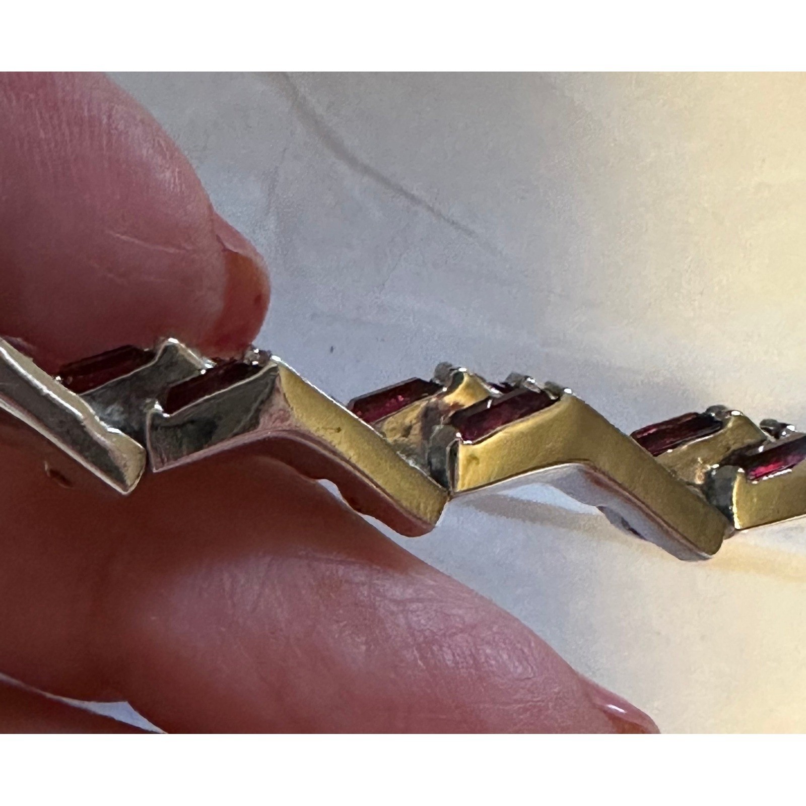1950’s Mazer Bracelet Silver Tone w/ Red & Clear Rhinestones