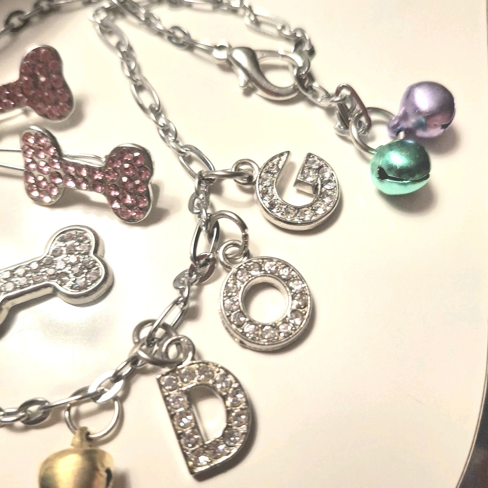 VTG LOT Dog Pet Rhinestone Jewelry Collar Barrett Charm Tag Bells Pink 90s New