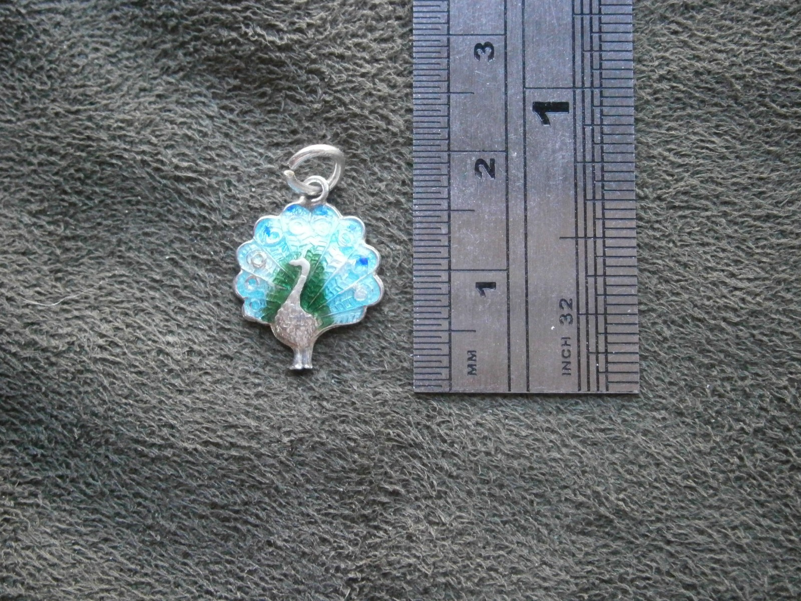 Small Peacock Bird Vintage Sterling Silver Enamel Bracelet Charm Pendant 1.0g