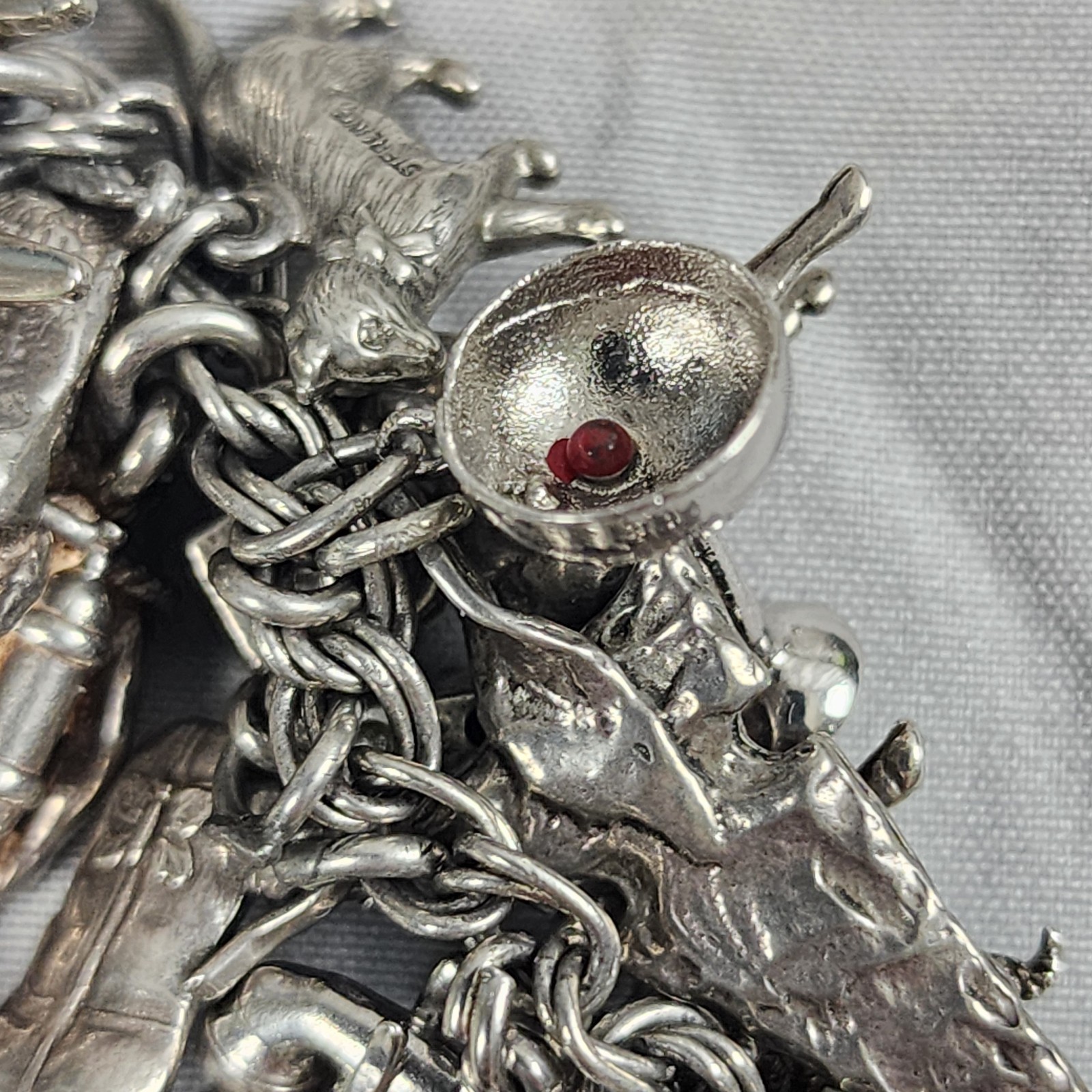 VTG Charm Bracelet 50+ Charms Sterling + Mixed Metals Movable Parts Estate Sale