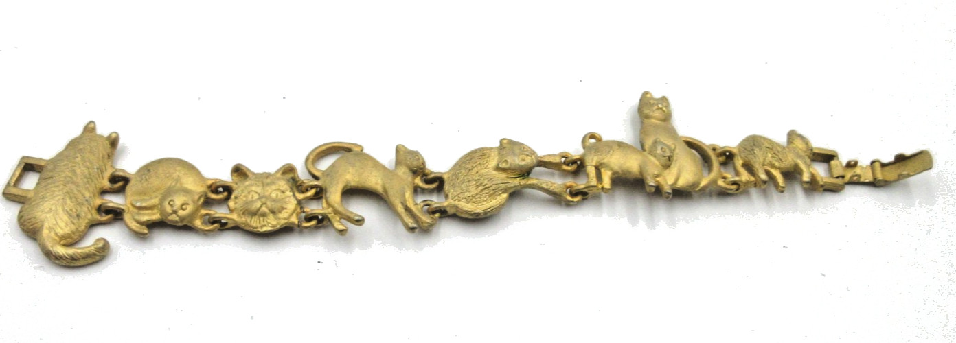 VTG 7.25″ SIGNED AJC KITTEN KITTY CAT FELINE WRAP bracelet brushed gold tone mtl