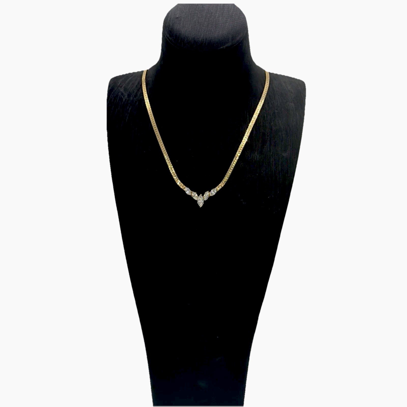 Retro Gold Plated Necklace – V‑Shaped Marquise Crystal Pendant Elegant Vintage