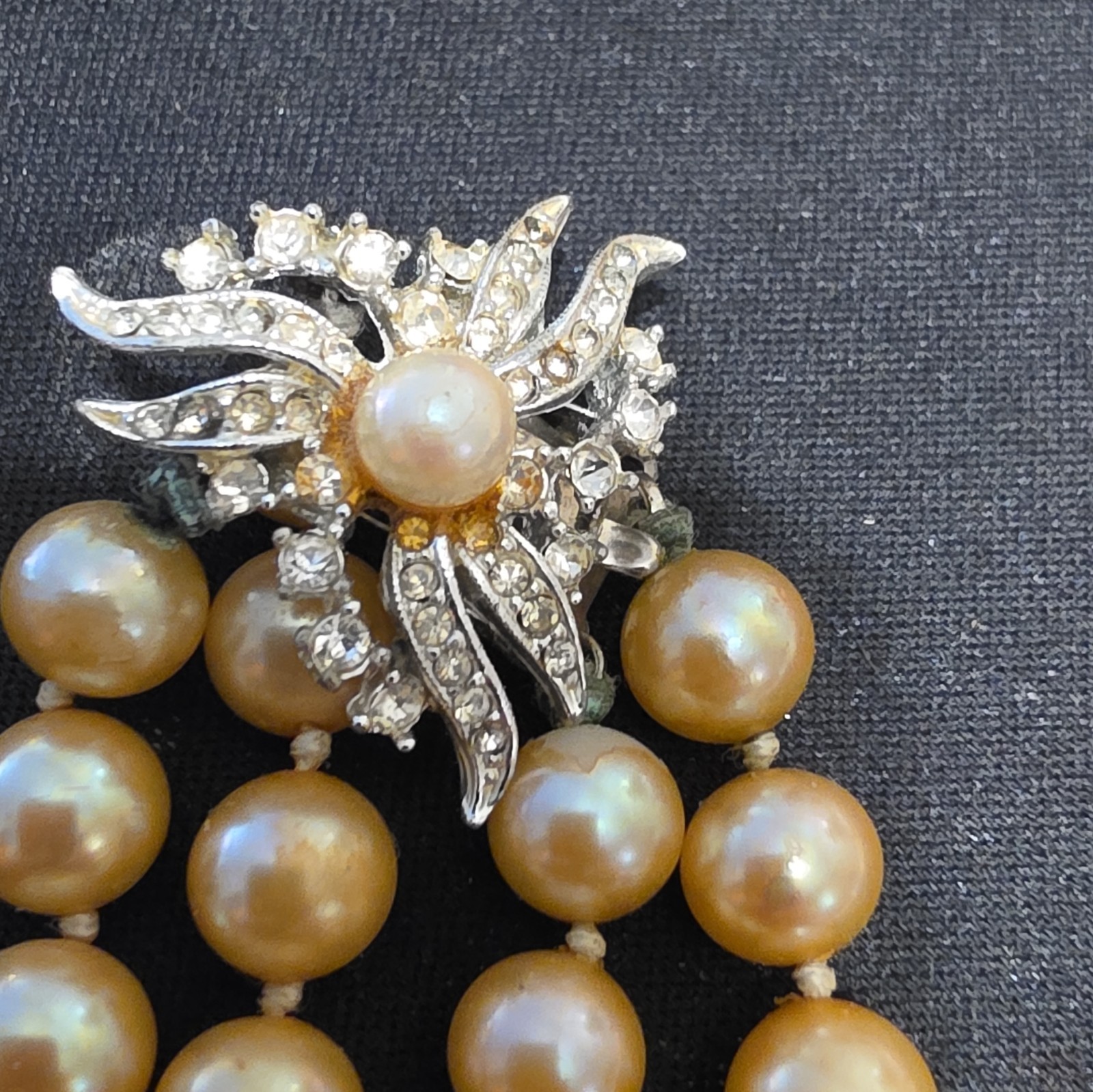 Vintage Double Strand Faux Golden Pearl Necklace 22″ Substantial 100g