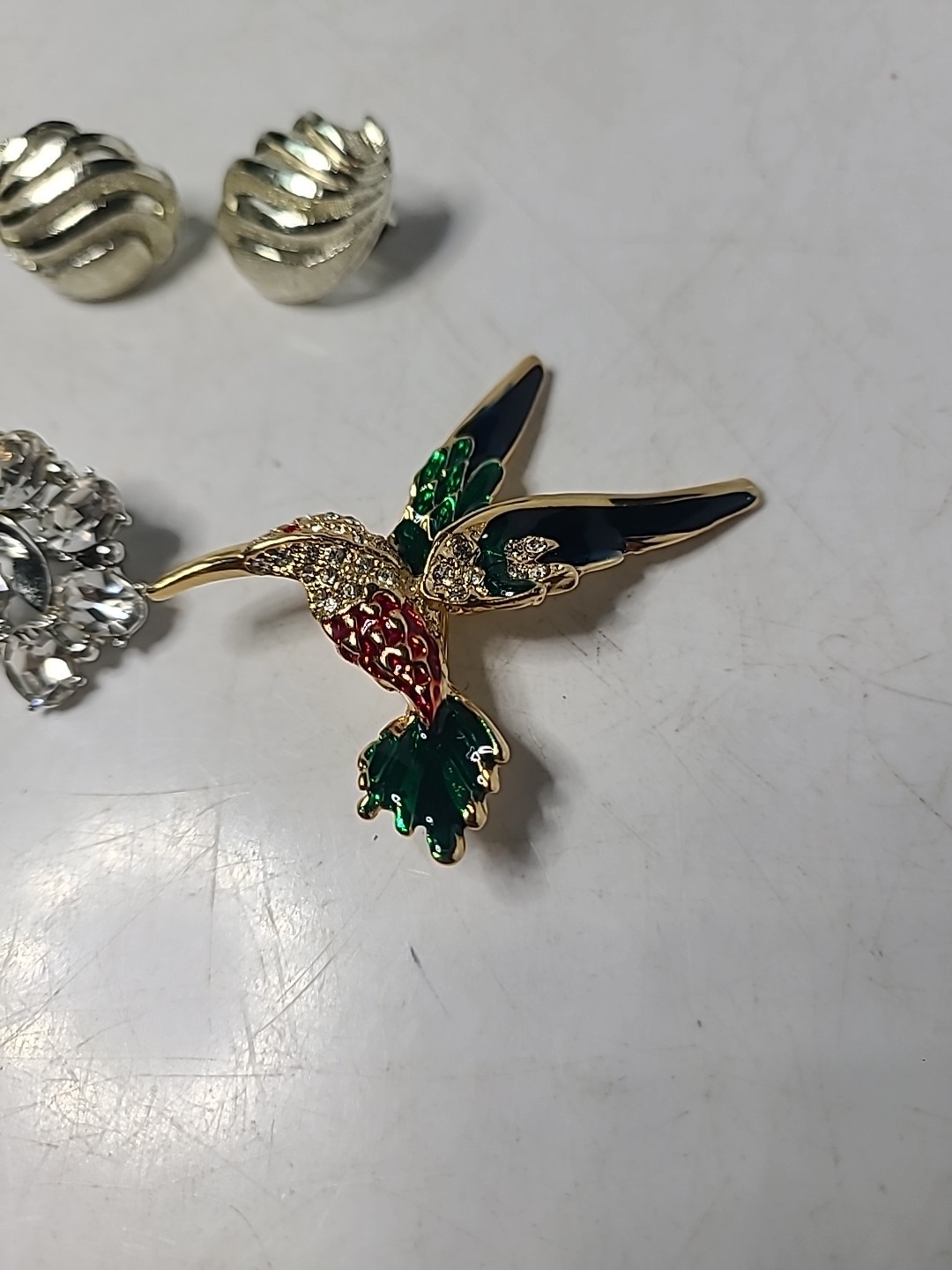 Vintage All Signed Unreadable Lot Brooches Earrings Rhinestone Crown Cat Bird
