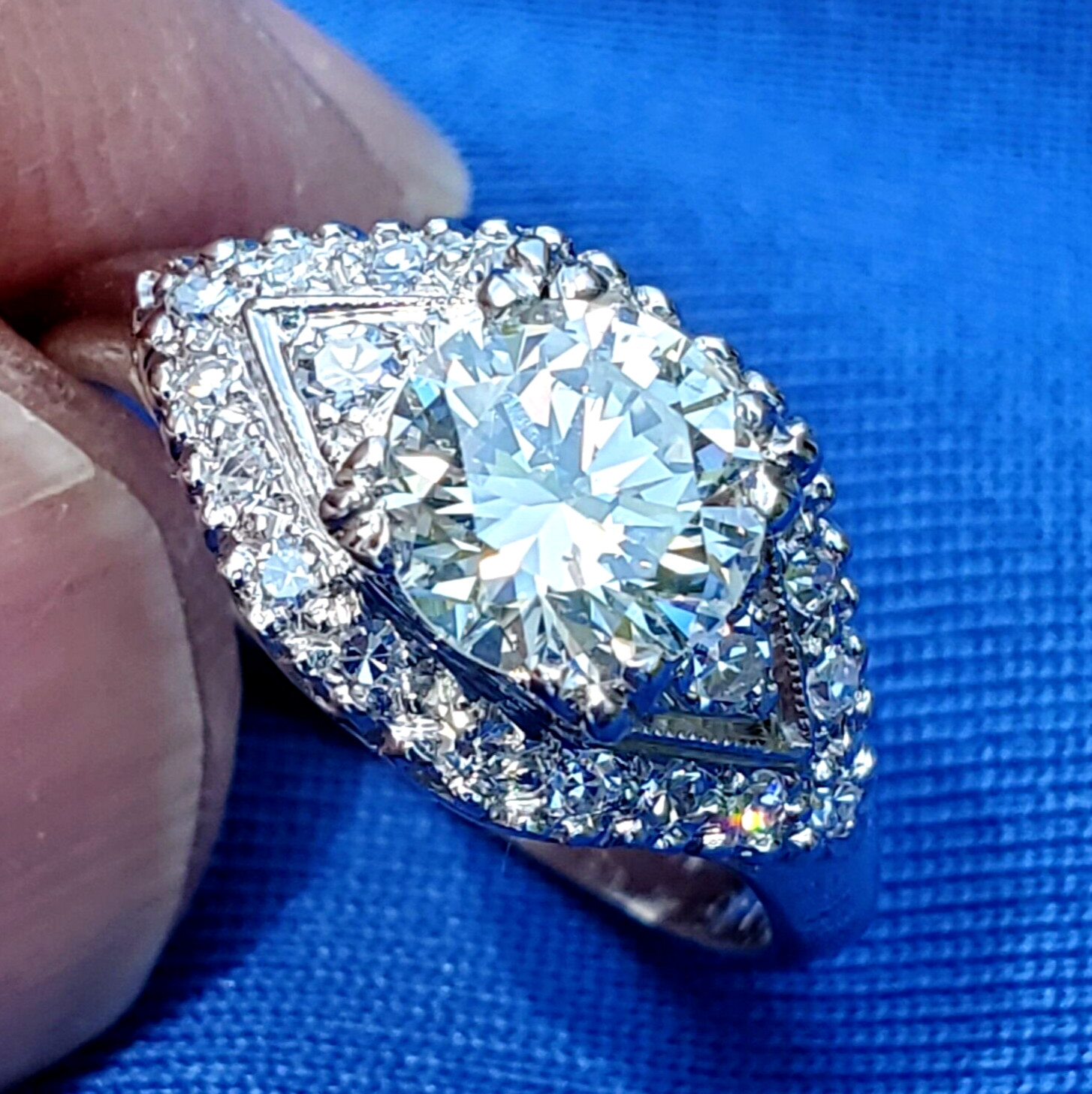 Original EARTH MINED DIAMOND Deco SOLID PLATINUM Engagement Ring & Wedding Band