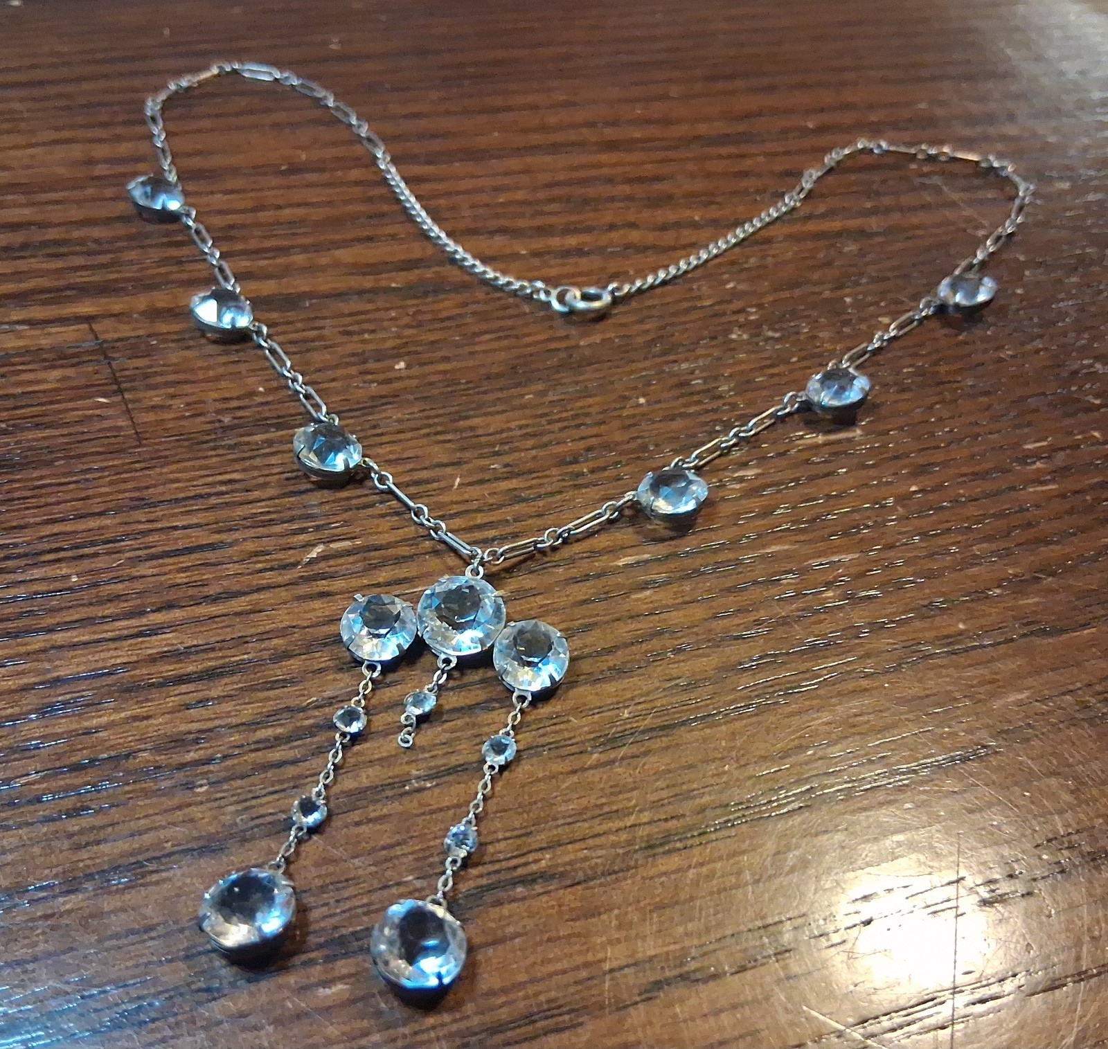 Antique Art Deco Sterling Rock Crystal(?) Necklace 19″ INCOMPLETE See Pics/Desc