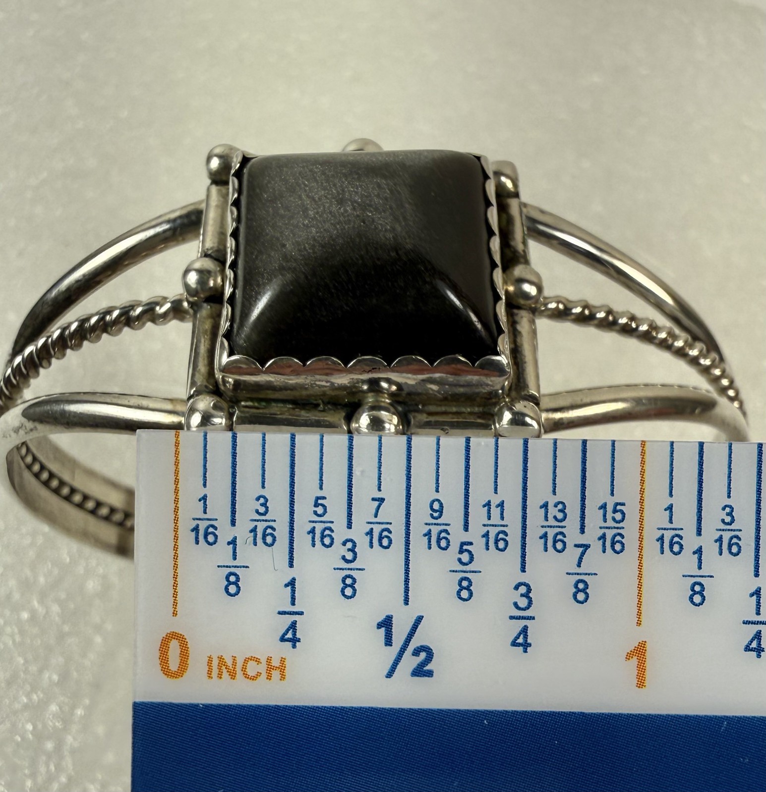 Vintage Sterling Silver Dark Grey Stone Cuff Bracelet