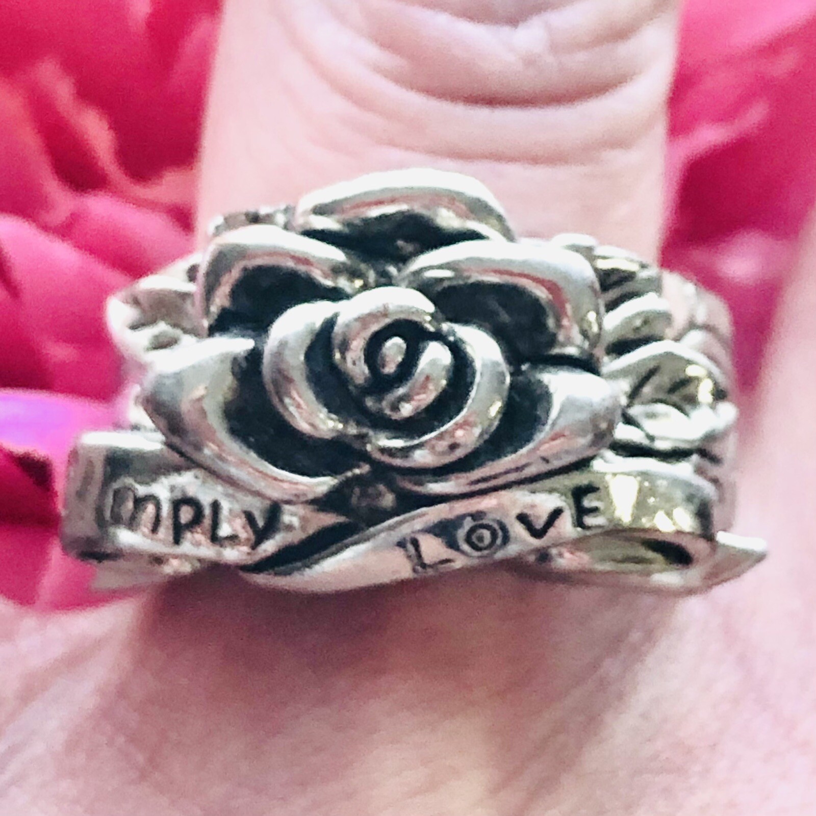 Chunky Rose Stretch Ring Inspirational Simply Love Luck Word Jewelry Size 7