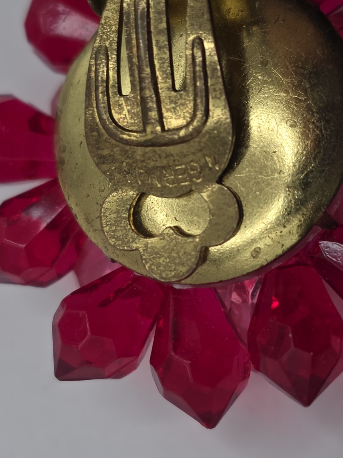 Vintage West Germany Beaded Acrylic Brooch & Earrings Pink