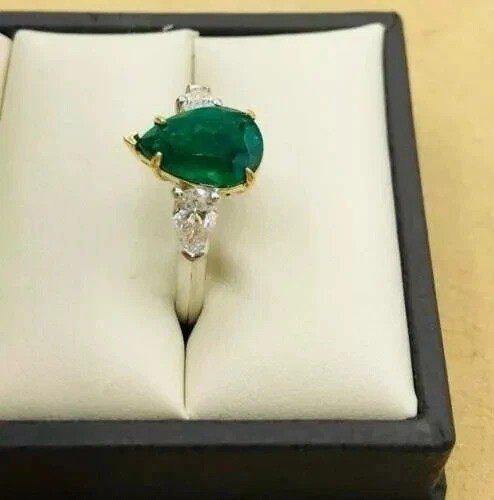 2Ct Art Deco Style Green Lab Created Emerald Wedding 14K White Gold Finish Ring