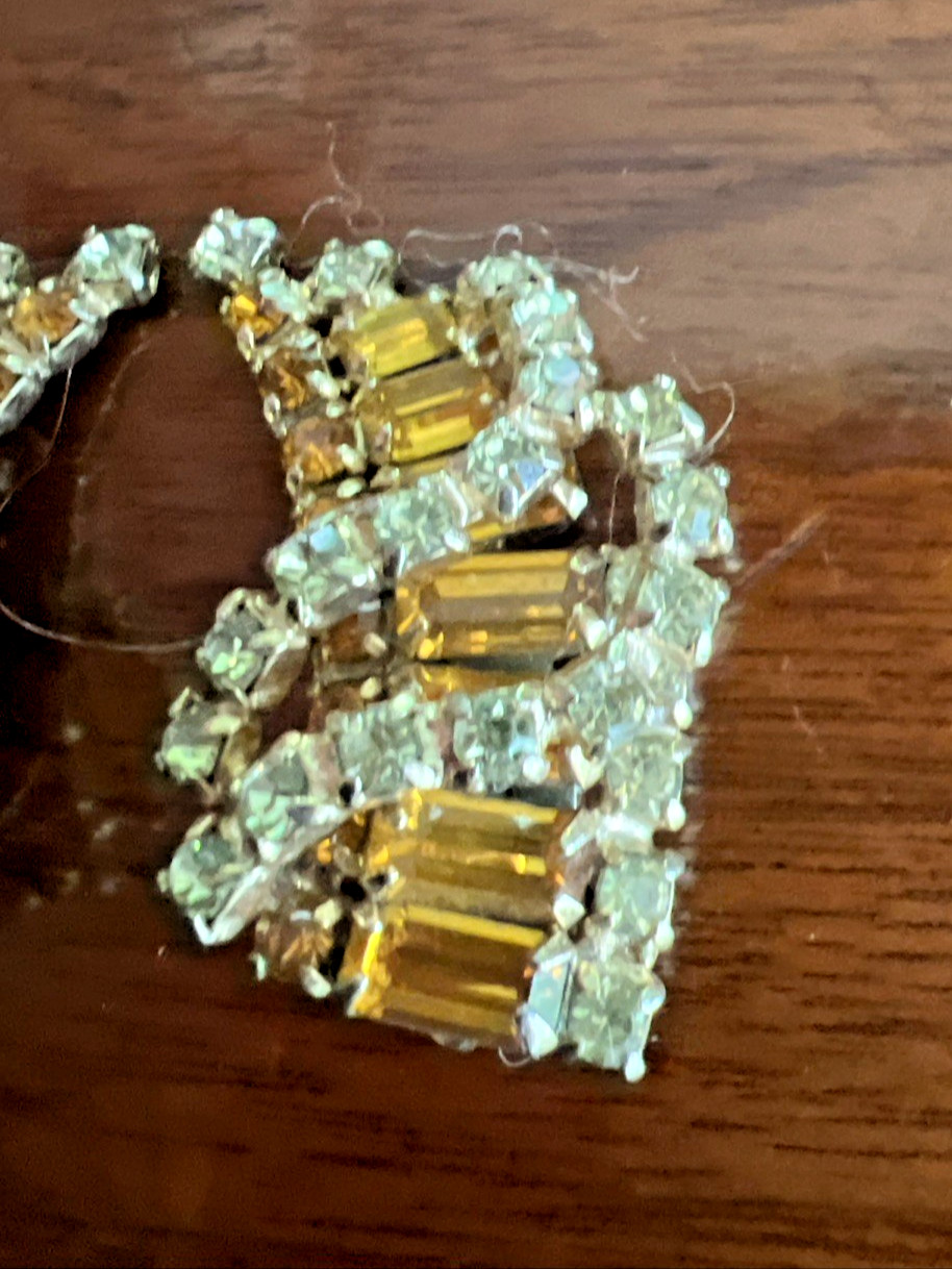 VTG. KRAMER N.Y. PARURE TOPAZ & CLEAR RHINESTONE NECKLACE BRACELET EARRING SET