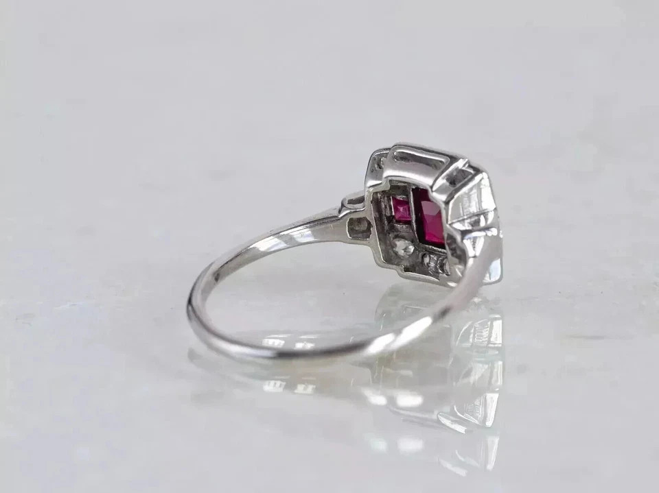 2.75Ct Art Deco Style Lab Created Ruby&Diamond Engagement 14K White Gold FN Ring