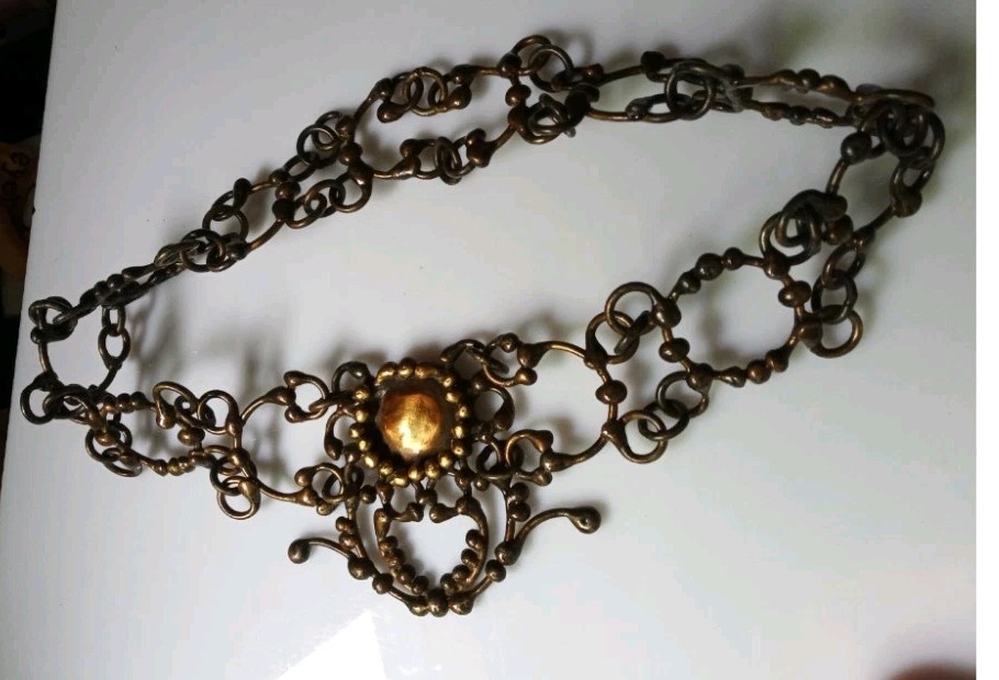 Vintage Brutalist Gothic Necklace Bronze Signed One Of A Kind OOAK Sculptural 73