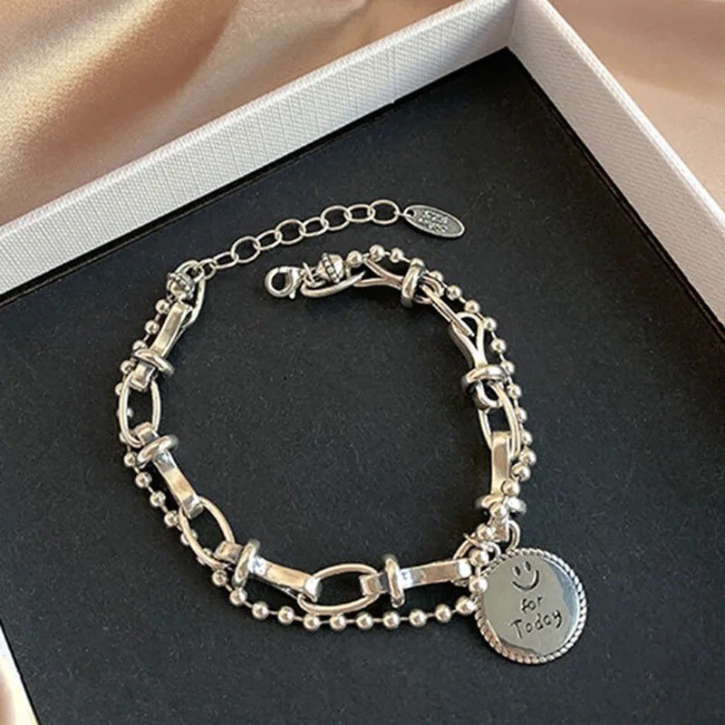 Retro Punk Geometry 925 Sterling Silver Chain Vintage Creative Women Bracelet