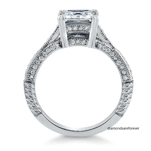 2Ct Moissanite Princess Cut White Engagement Ring 14K White Gold Plated