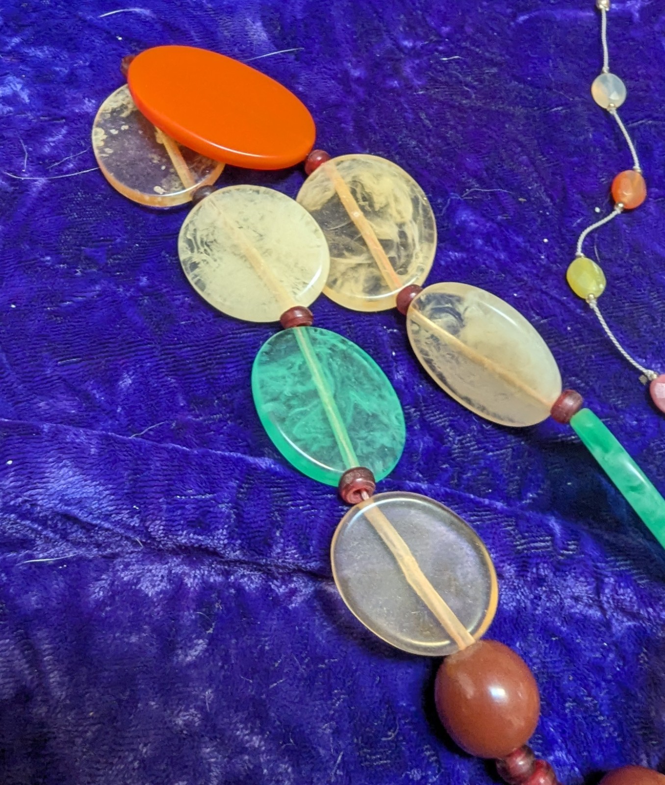 Sterling Silver With Small Faceted Stones And A Vtg Acrylic Oval Beads Necklace