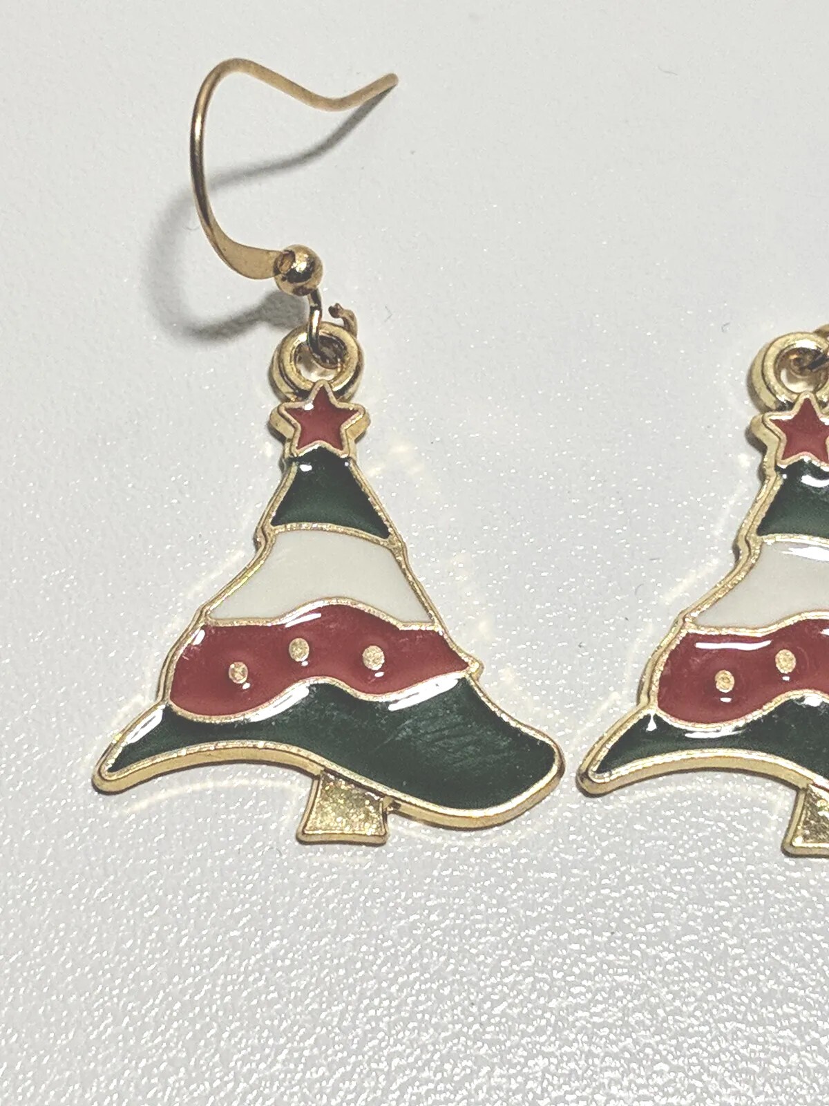 Dangle Drop Earrings Christmas Trees Green White Red Gold Filled Hooks