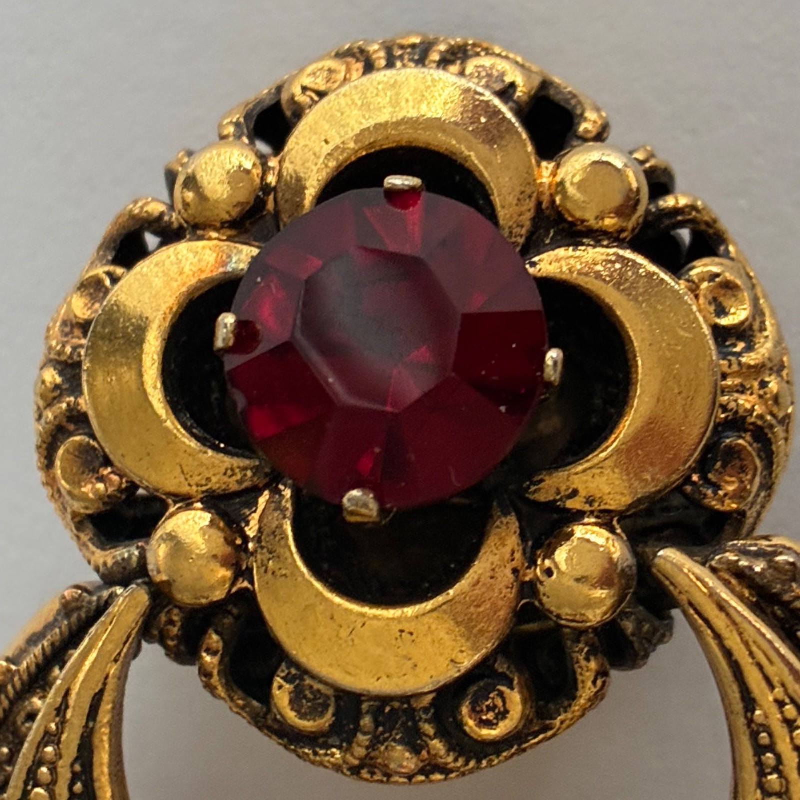 Red Rhinestone Doorknocker Clip-On Earrings