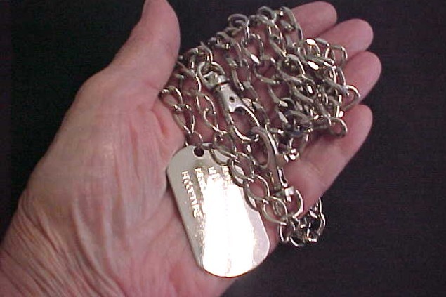Vintage Steel Punk Drop Dog Tag on 2 Large Heavy Chunky Curb Chains Necklace